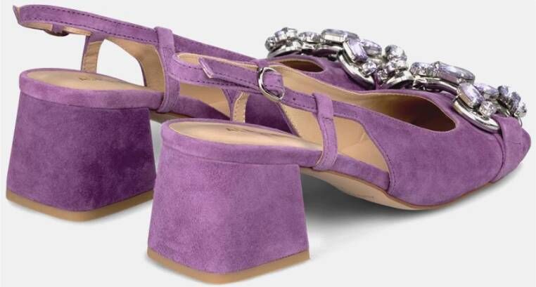 Alma en Pena Rhinestone Hakken Schoenen Vierkante Neus Purple Dames