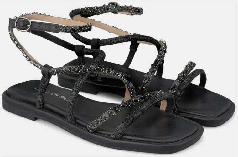 Alma en Pena Rhinestone Interlaced Flat Sandal Black Dames