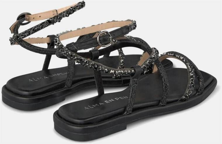 Alma en Pena Rhinestone Interlaced Flat Sandal Black Dames