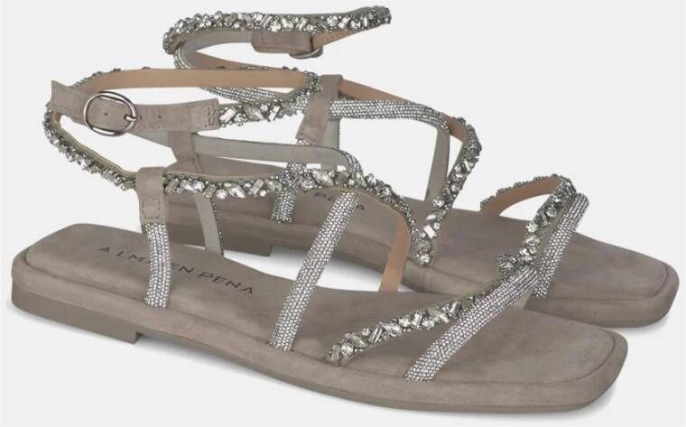 Alma en Pena Rhinestone Interlaced Flat Sandal Gray Dames