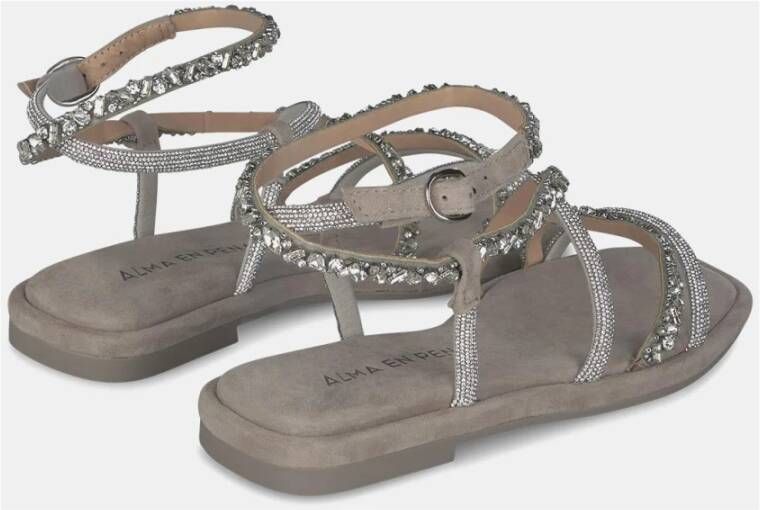 Alma en Pena Rhinestone Interlaced Flat Sandal Gray Dames