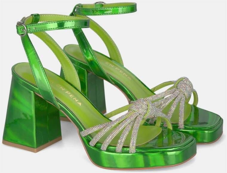 Alma en Pena Rhinestone Knoop Hak Sandaal Green Dames