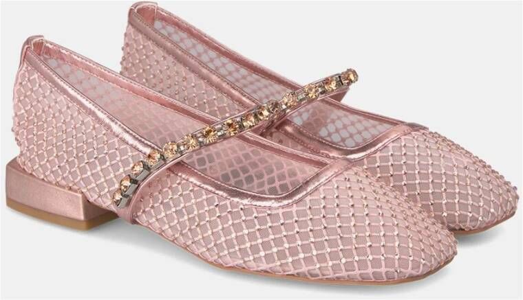 Alma en Pena Rhinestone Mesh Ballet Flats Pink Dames