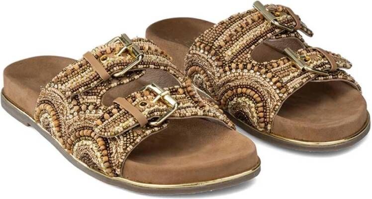 Alma en Pena Rhinestone Platte Sandaal Brown Dames