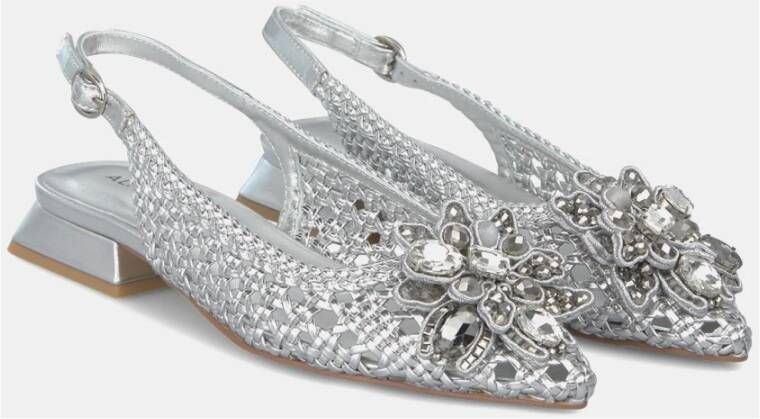 Alma en Pena Rhinestone raffia platte schoenen Gray Dames