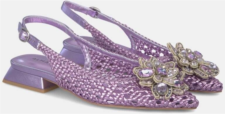 Alma en Pena Rhinestone raffia platte schoenen Purple Dames