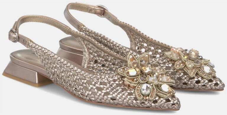 Alma en Pena Rhinestone raffia platte schoenen Yellow Dames