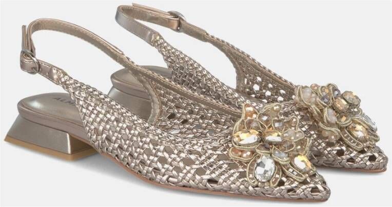 Alma en Pena Rhinestone raffia platte schoenen Yellow Dames