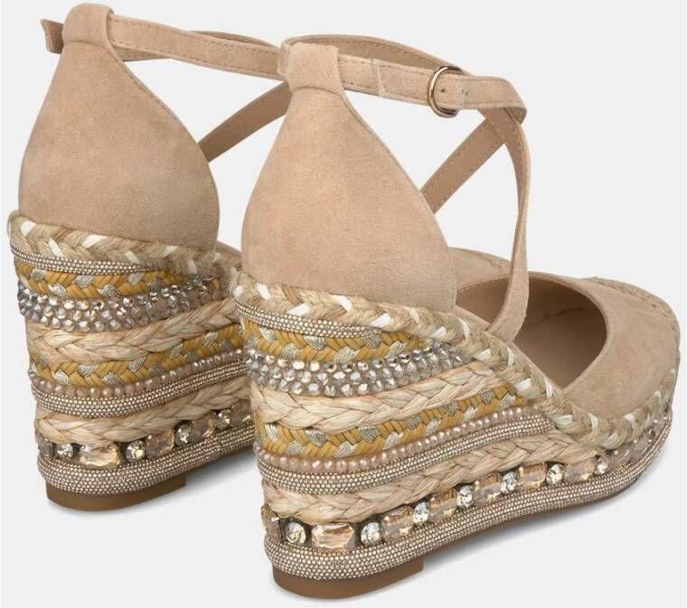 Alma en Pena Rhinestone Sleehak Sandaal Beige Dames