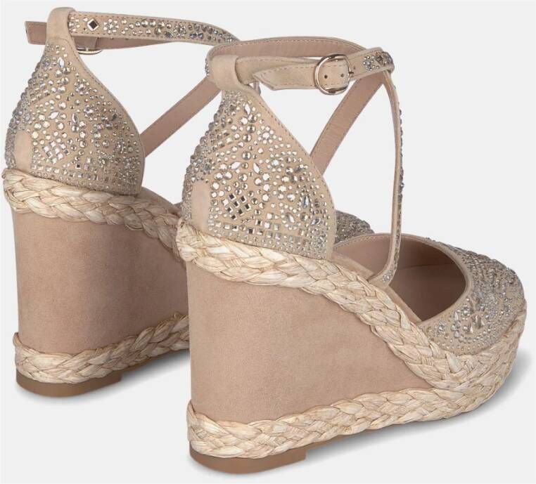 Alma en Pena Rhinestone Sleehak Sandaal Beige Dames