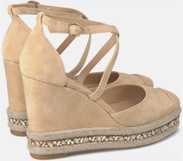 Alma en Pena Rhinestone Sleehak Sandaal Beige Dames