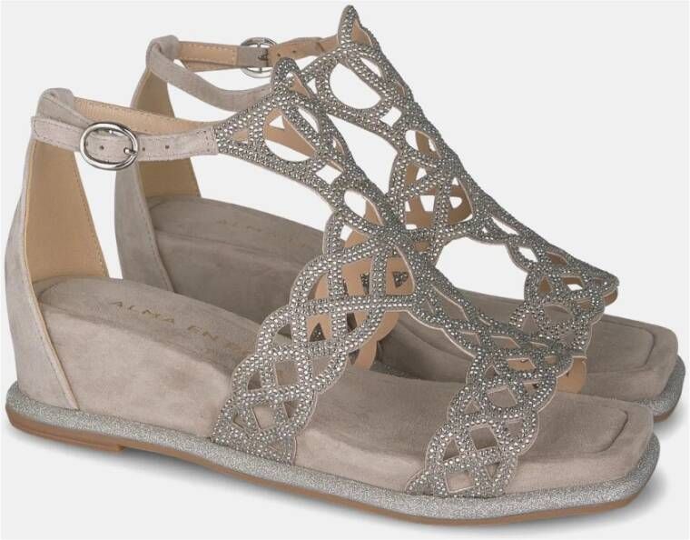 Alma en Pena Rhinestone Sleehak Sandaal Gray Dames