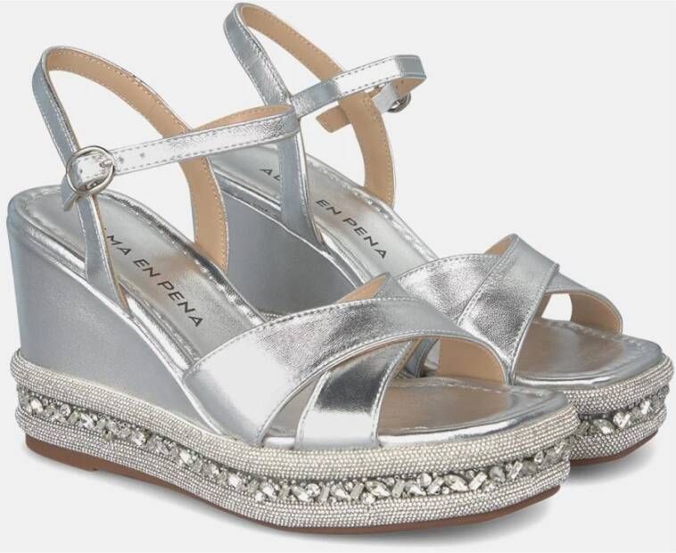 Alma en Pena Rhinestone Sleehak Sandaal Gray Dames