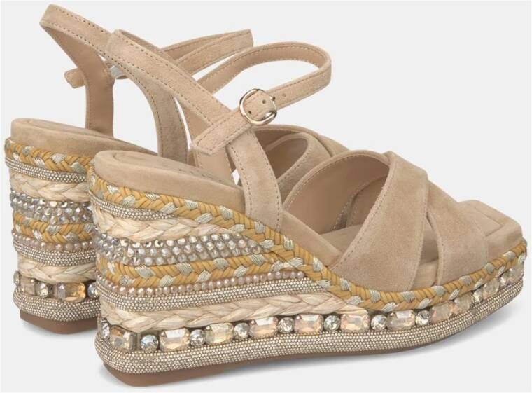 Alma en Pena Rhinestone Sleehak Sandaal met Vlecht Detail Beige Dames