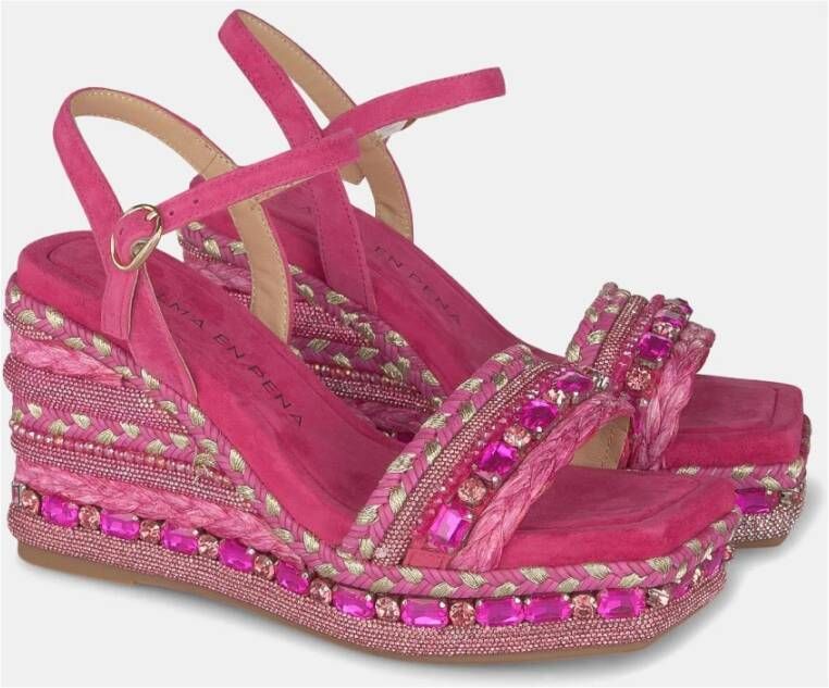 Alma en Pena Rhinestone Sleehak Sandaal met Vlecht Detail Pink Dames