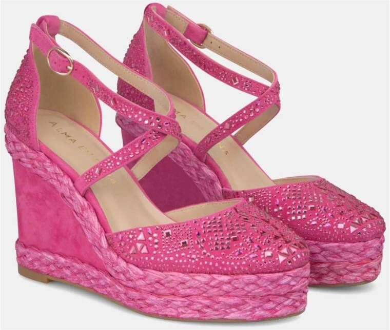 Alma en Pena Rhinestone Sleehak Sandaal Pink Dames