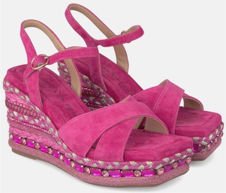 Alma en Pena Rhinestone Sleehak Sandaal Pink Dames