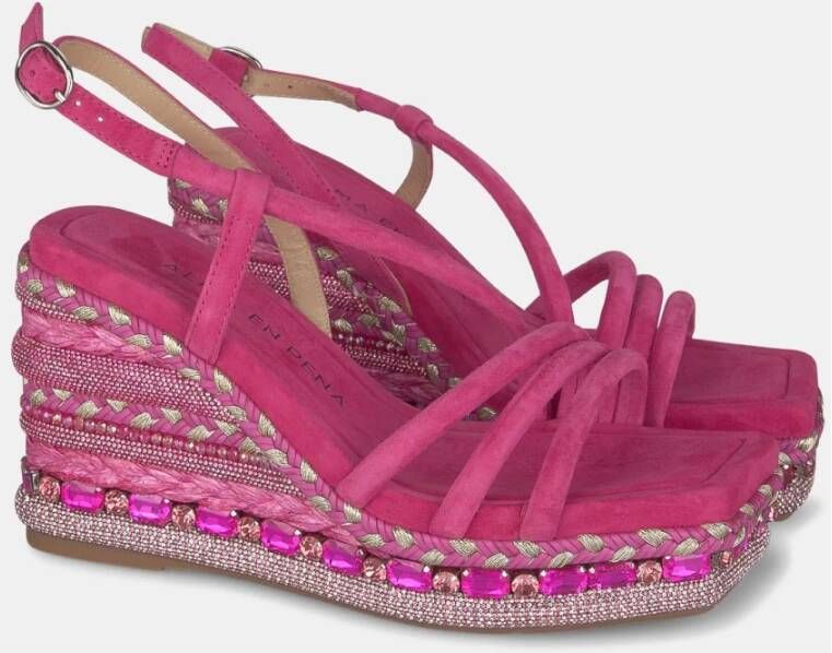 Alma en Pena Rhinestone Sleehak Sandaal Pink Dames