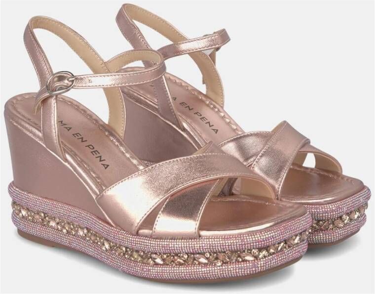 Alma en Pena Rhinestone Sleehak Sandaal Pink Dames