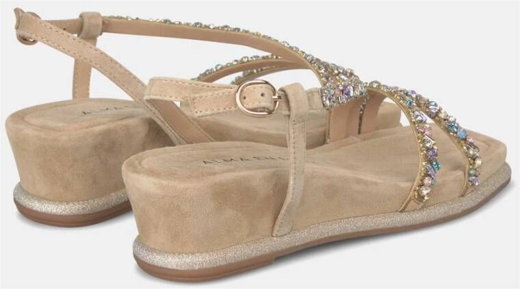 Alma en Pena Rhinestone Sleehak Sandalen Beige Dames