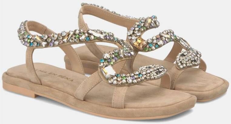 Alma en Pena Rhinestone Snake Flat Sandal Beige Dames