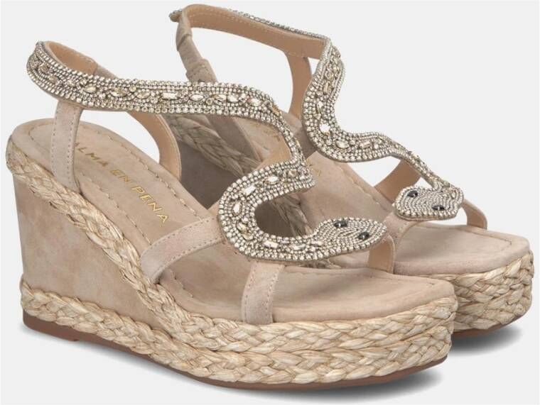 Alma en Pena Rhinestone Snake Sleehak Sandaal Beige Dames