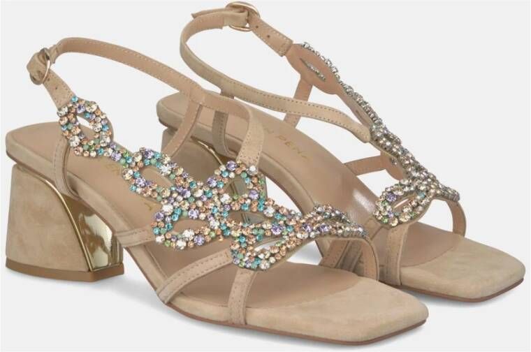 Alma en Pena Rhinestone Square Heel Sandal Beige Dames