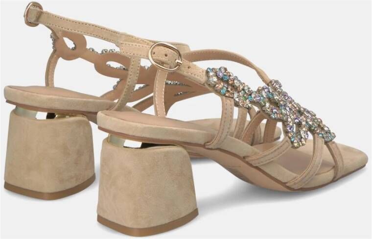 Alma en Pena Rhinestone Square Heel Sandal Beige Dames