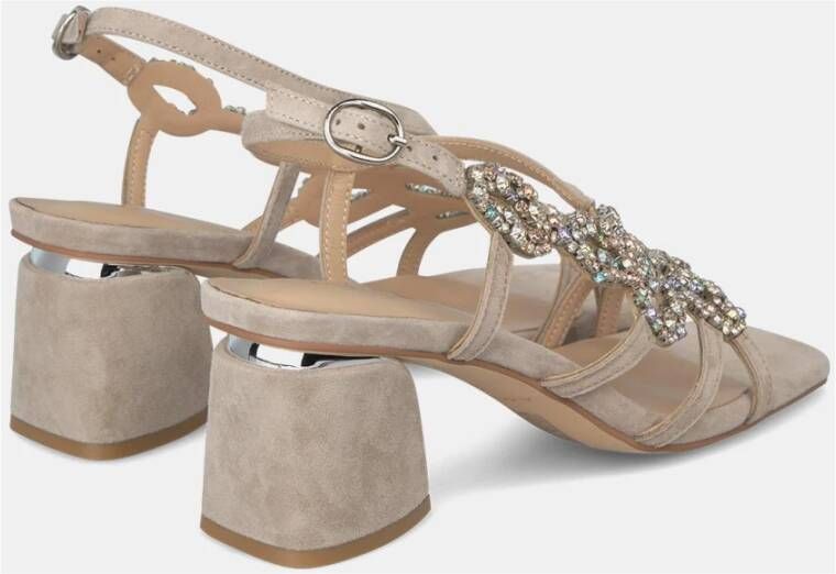 Alma en Pena Rhinestone Square Heel Sandal Beige Dames