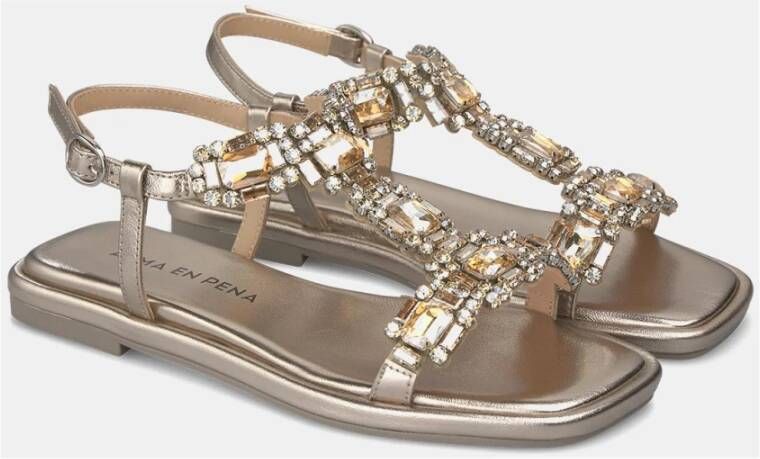 Alma en Pena Rhinestone Square Toe Flat Sandal Yellow Dames