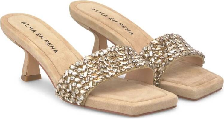 Alma en Pena Rhinestone Strap Heel Sandal Beige Dames