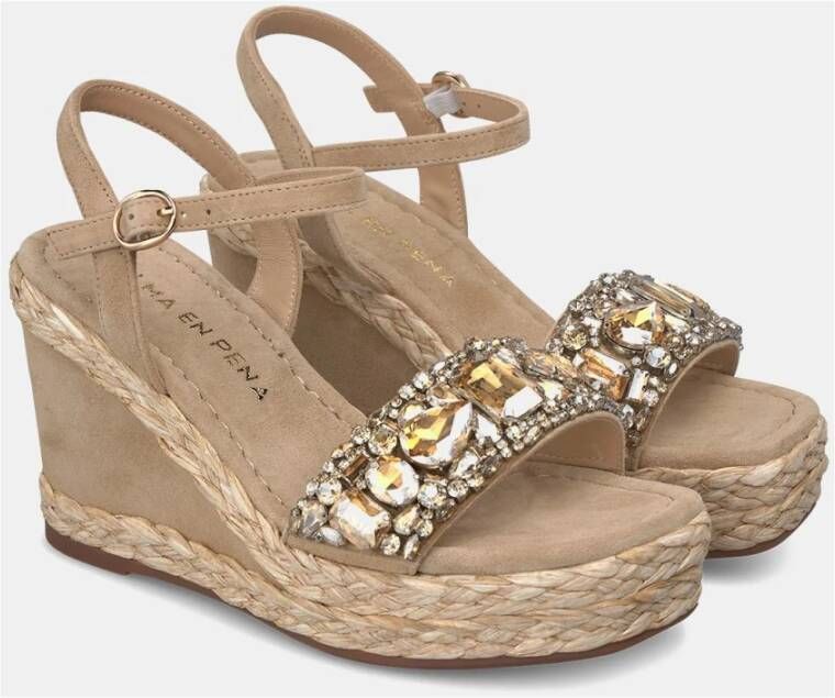 Alma en Pena Rhinestone Strap Sleehak Sandaal Beige Dames