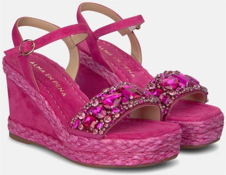 Alma en Pena Rhinestone Strap Sleehak Sandaal Pink Dames