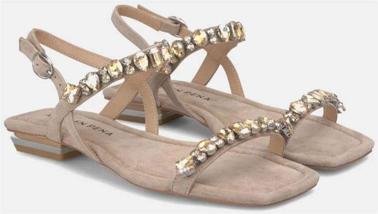 Alma en Pena Rhinestone Straps Flat Sandal Beige Dames