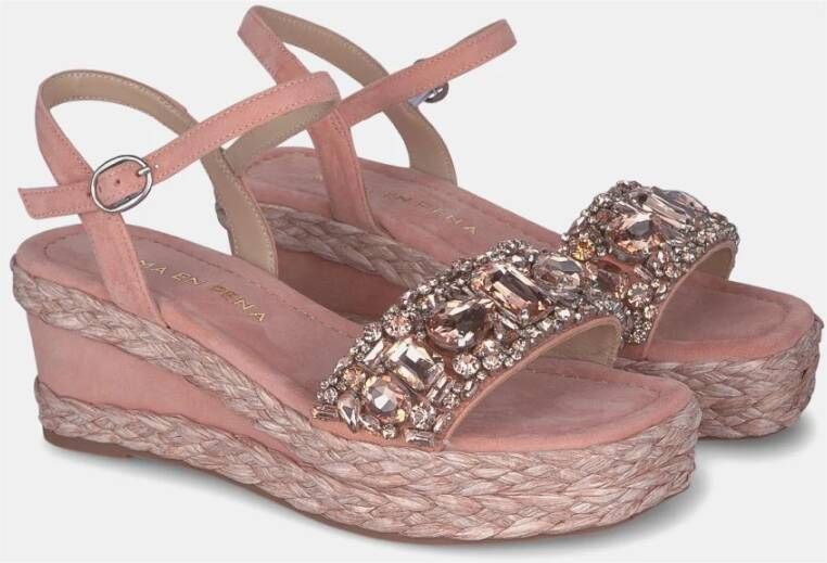 Alma en Pena Rhinestone Wedge Sandaal met Gevlochten Band Orange Dames