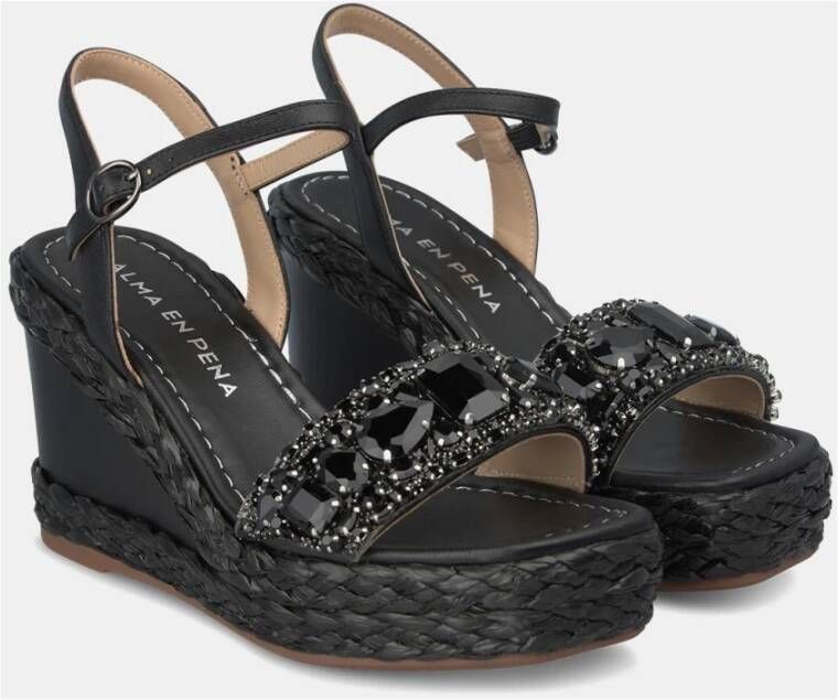 Alma en Pena Rhinestone Wedge Sandaal met Gevlochten Detail Black Dames