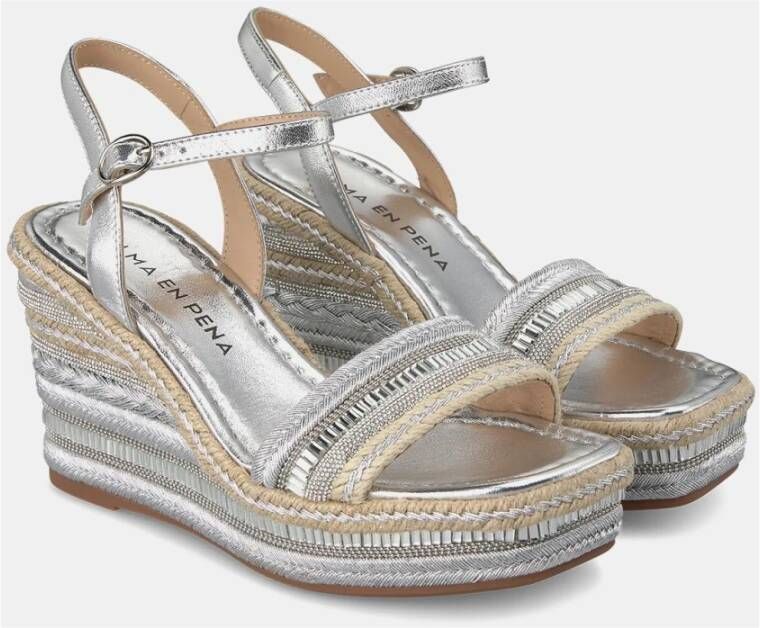 Alma en Pena Rhinestone Wedge Sandaal met Vlechtdetail Gray Dames