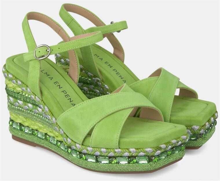 Alma en Pena Rhinestone Wedge Sandaal met Vlechtdetail Green Dames