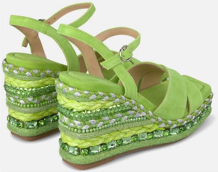 Alma en Pena Rhinestone Wedge Sandaal met Vlechtdetail Green Dames