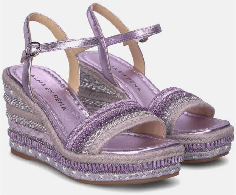 Alma en Pena Rhinestone Wedge Sandaal met Vlechtdetail Purple Dames