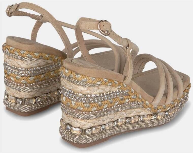 Alma en Pena Rhinestone Wedge Sandal Braided Detail Beige Dames