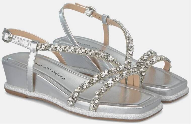 Alma en Pena Rhinestone wedge sandal strips Gray Dames