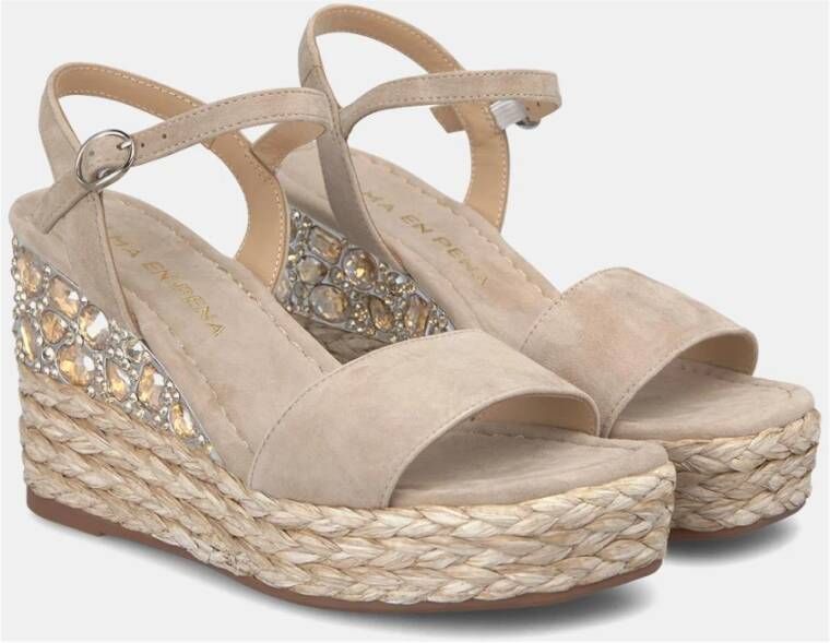 Alma en Pena Rhinestone Wedge Sandal with Braided Detail Beige Dames