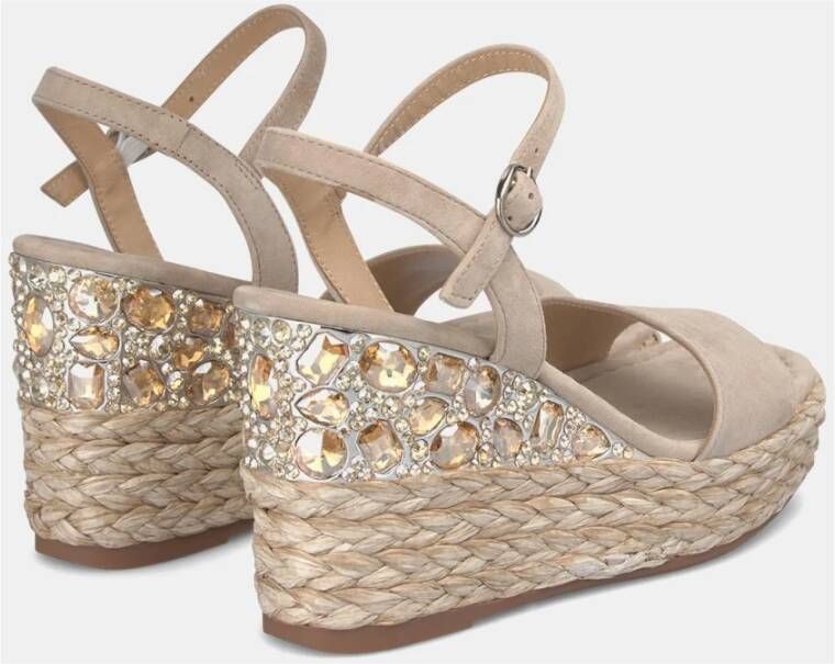 Alma en Pena Rhinestone Wedge Sandal with Braided Detail Beige Dames