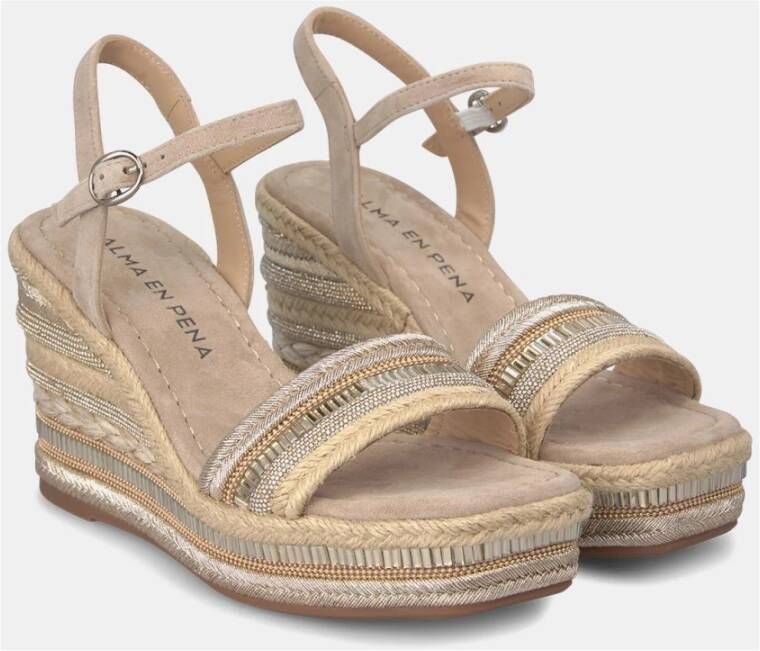 Alma en Pena Rhinestone Wedge Sandal with Braided Detail Beige Dames