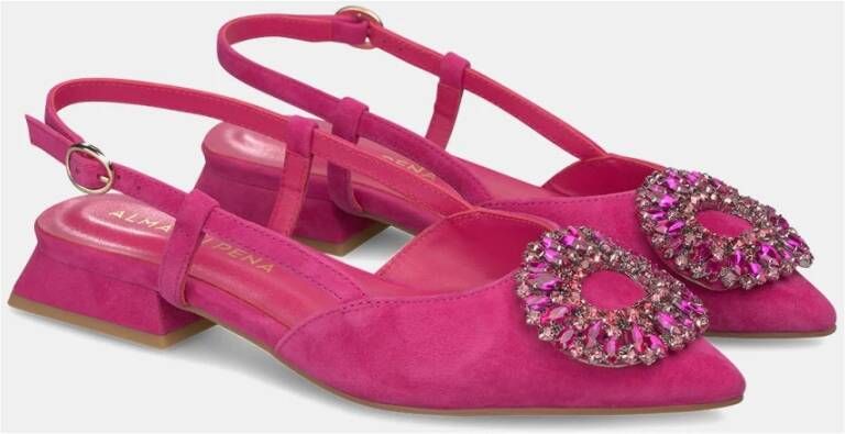 Alma en Pena Ronde Strass Platte Schoen Broche Pink Dames