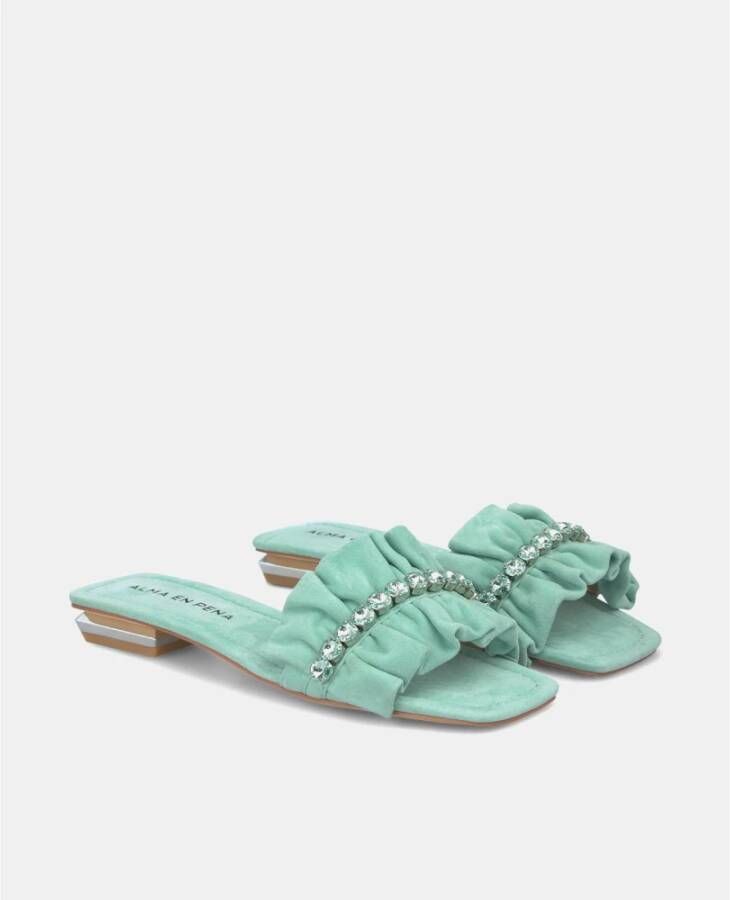 Alma en Pena Ruffle Flat Sandal Green Dames