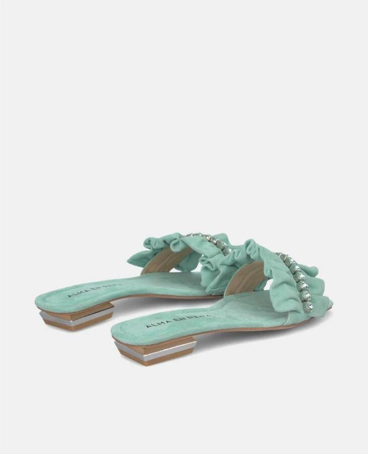 Alma en Pena Ruffle Flat Sandal Green Dames