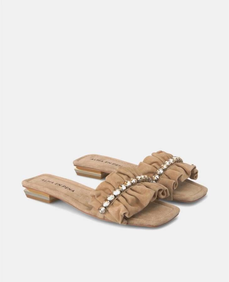 Alma en Pena Ruffled Flat Sandal Beige Dames