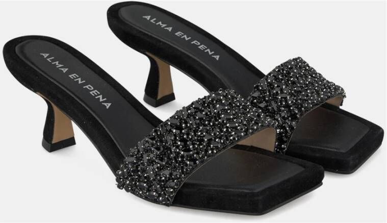 Alma en Pena Sandaal met strass hielband Black Dames